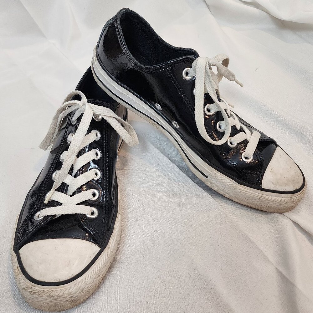 Converse | Black Faux Patent Leather Low Top Chuck Taylor All Star Oxford